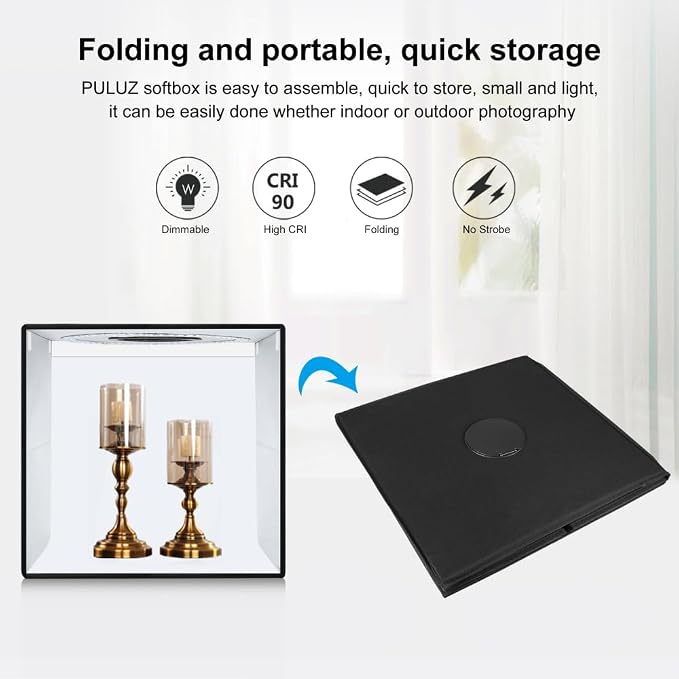 20"/50cm Light Box, PULUZ Large Photo Studio Shooting Tent 200 LED Light CRI≥90