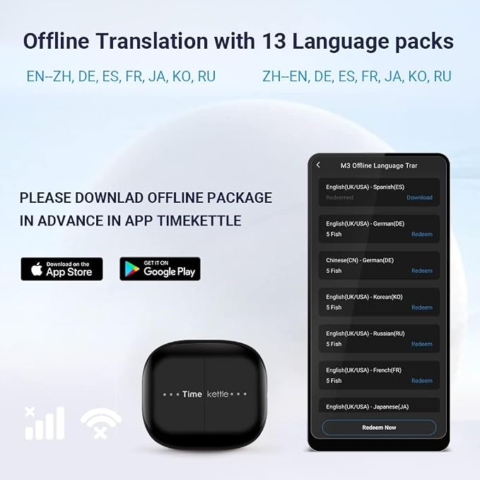 Timekettle M3 3 in 1 Language Translation Earbuds, 43 Languages & 96 Accents