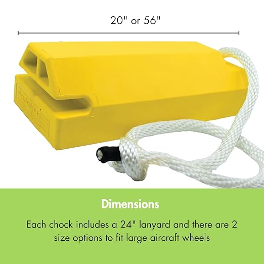 Checkers 20" Airplane Chocks, Aviation Wheel Chocks for Large and Oversized Aircraft, One Tire Chock for Polished Hangar Floors with Locking Rope, Durable Lightweight Urethane, Yellow, AC6820-LR-RP