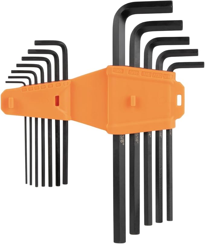 Klein Tools LS12 12-Piece Long-Arm Hex Key Set, SAE, Heat-Treated, L-Style Keys Sizes 1/16-Inch to 3/8-Inch, Twist-to-Lock Case