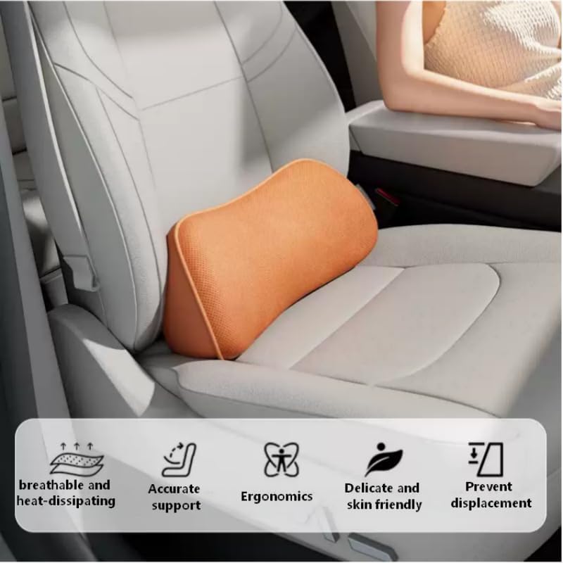 Lumbar Support Pillow for Car, Memory Foam Lumbar Pillow for Lower Back Pain Relief - Back Cushion for Driving, Chair Support for Car-Office Chair, SUV Waist Pillow - Orange