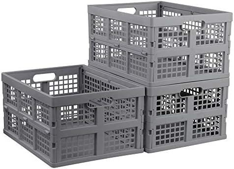 3 Packs 34L Plastic Folding Milk Storage Crate Bin, Grey