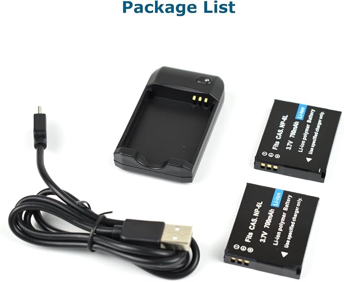 NP-6L Battery Charger + 2 pcs Rechargeable 3.7V 700mAh Batteries