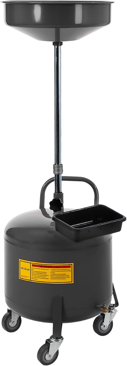 20 Gallon Oil Drain Tank, Fluid Fuel Transfer Tank, Portable Oil Drain Container, Air Operated Drainer with Wheels and a Toolbox, Adjustable Funnel Height (8 Gallon-Black)