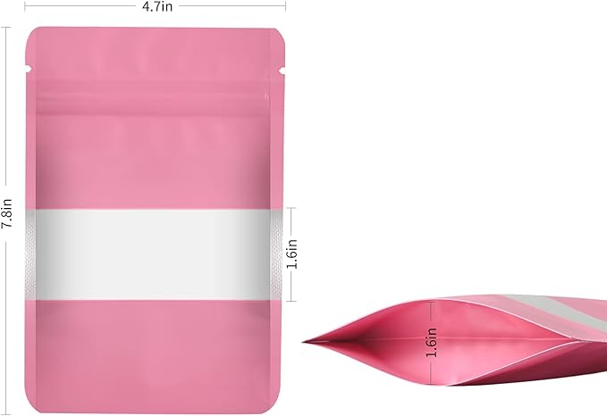 100 Pieces Smell Proof Mylar Resealable Food Storage Bags With Clear Window, Foil Pouch Stand-up for Self Sealing Supplies (Pink, 4.7 x 7.8 Inch)