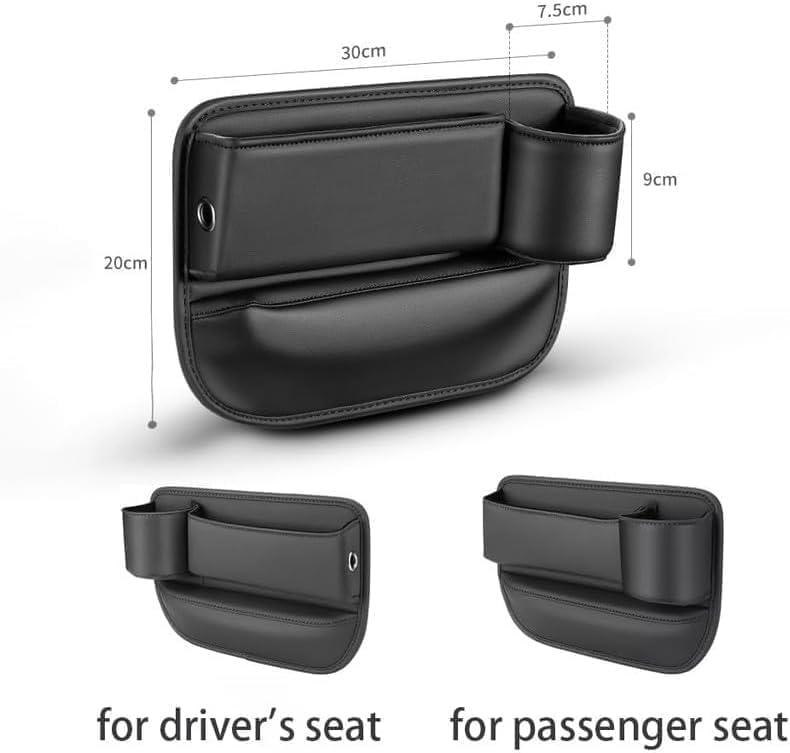 Car Leather Cup Holder Gap Bag,2026 Upgrade Car Storage Box with Cup Holder,Seat Storage Box Gap Filler Organizer for Glasses Phone Keys and Cards (Black, Driver's Seat)