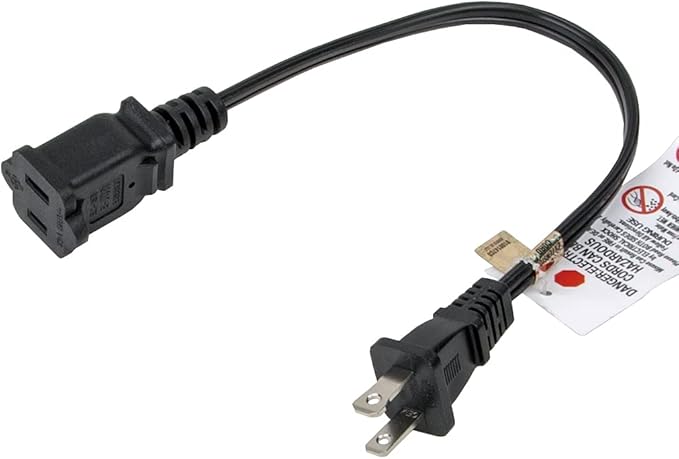 [2-Pack] Short 1-Foot Polarized US 2-Prong Male-Female Extension Power Cord,16AWG 2 Outlet Extension Cable 2-Prong 10A/125V,Nema 1-15P to 1-15R Extension Cable