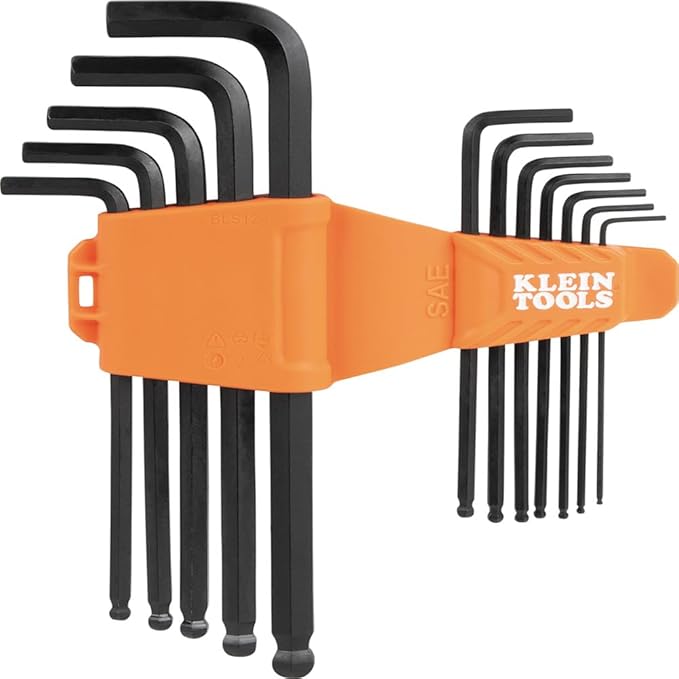 Klein Tools BLS12 12-Piece Hex Key Wrench Set, SAE, Heat-Treated, L-Style Ball-End Keys Sizes 1/16-Inch to 3/8-Inch, Twist-to-Lock Case