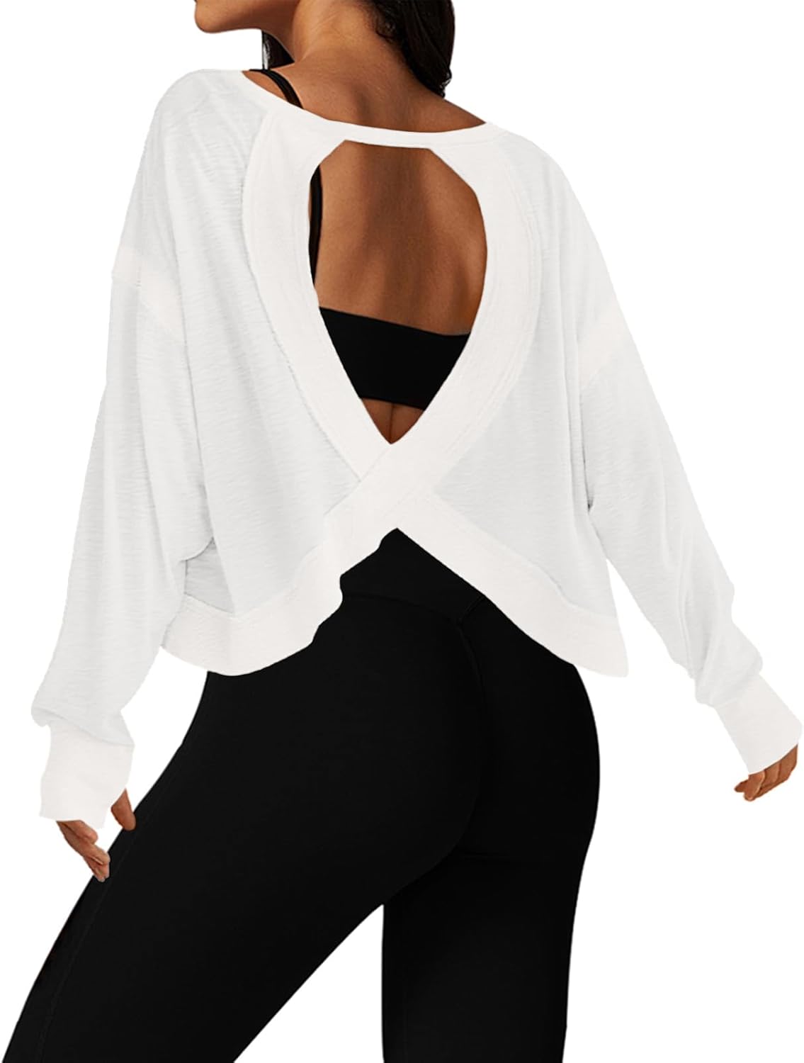 UNIANKIYA Open Back Workout Tops for Women - Long Sleeve Cropped Athletic Gym & Yoga Shirts