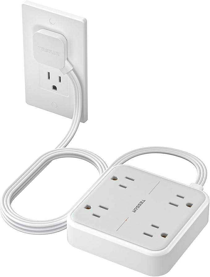 TESSAN Surge Protector Flat Extension Cord 5Ft, Flat Plug Power Strip with 4 Outlets, 900 Joules Protection, Multiple Wall Outlet Extender Suitable for Home Office Dorm, Grey
