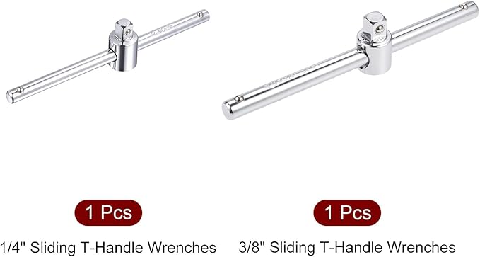 uxcell 1/4" and 3/8" Drive Sliding Wrench Breaker Bar T-Handle Socket Hand Tool 2pcs