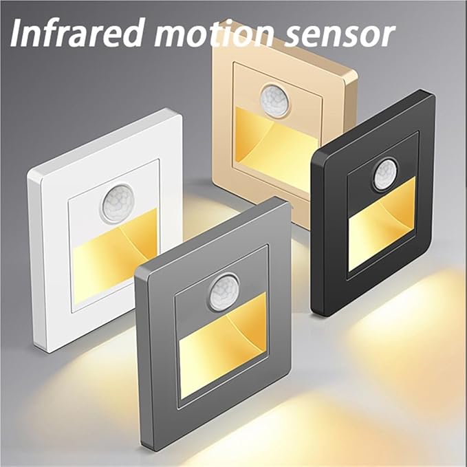 Infrared Motion Sensor Stair Lights Indoor Outdoor Stair Step Wall Lamp 3W Recessed LED Step Light Staircase Bedroom Decoration(Motion Sensor White)