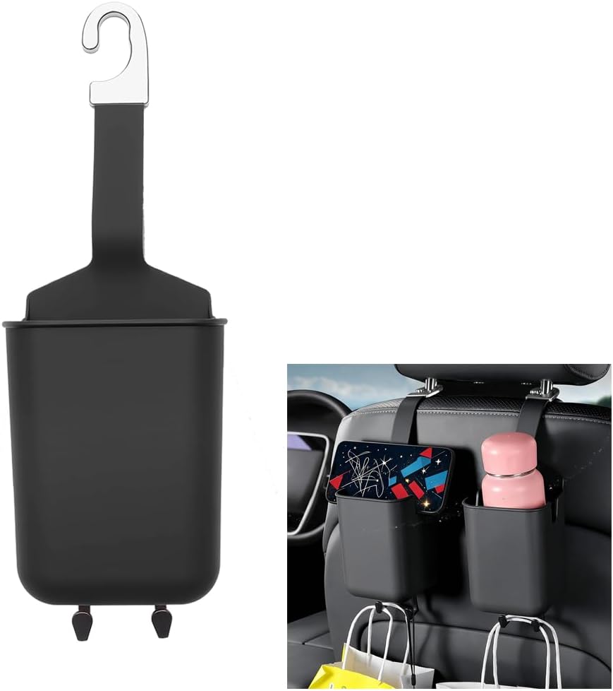 Car Backseat Cup Holder with Headrest Hooks (1PCS Black)
