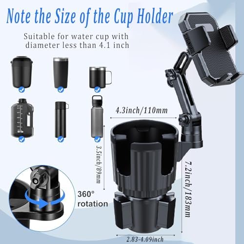 Cup Holder Expander with Phone Mount, Adjustable Cup Holder Cell Phone Car Mount for 16-40oz Tumbler Cup,Cupholder Extender Holder Stanley Cup Car Accessories