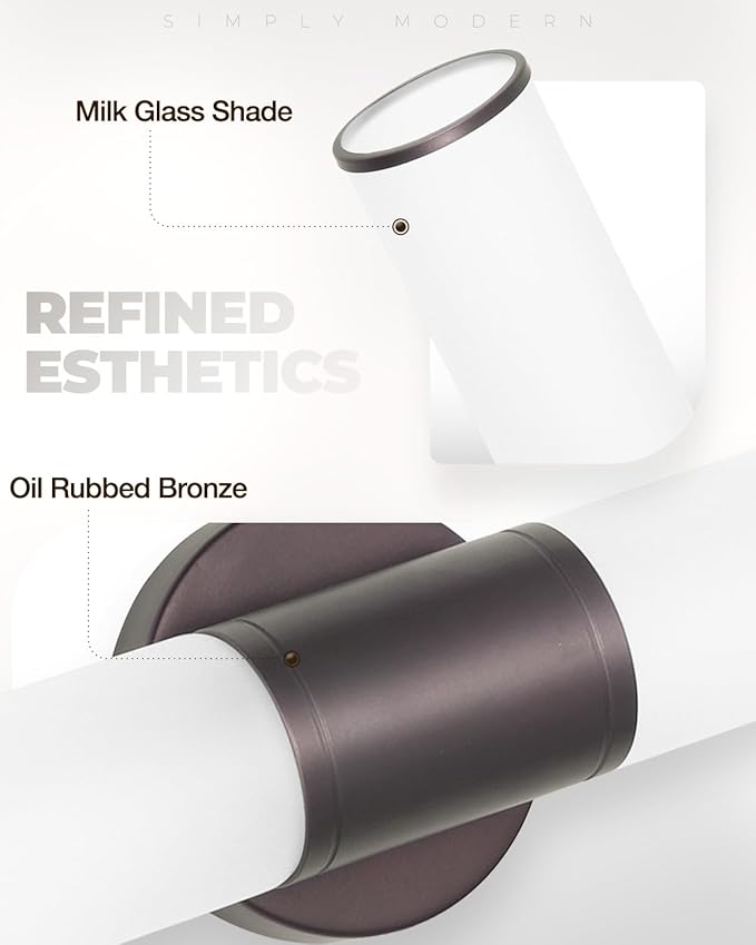 2-Light Bathroom Vanity Lighting Fixture, Oil Rubbed Bronze Wall Sconce with Opal White Glass, E26 Stocket Indoor Wall Lamp, Modern Mirror Light. 2 Pack