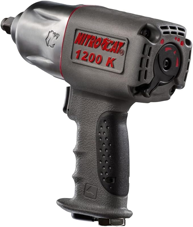 NITRO CAT 1200-K 1/2-Inch Kevlar Composite Air Impact Wrench With Twin Clutch Mechanism, grey and silver, full size