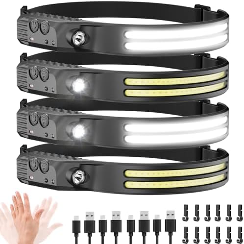 Beccason 4PCS Headlamp Flashlight, 230° Head Lamps LED Rechargeable Camping