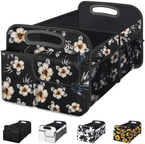 Femuar Car Trunk Organizer, Car Storage Organizer with Large Capacity Waterproof Collapsible Trunk Organizer for Car Suv/Jeep/Sedan (Hibiscus flowers, Standard)