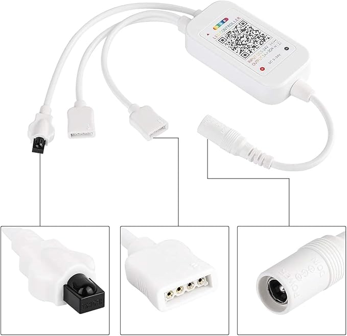 SUPERNIGHT RGB LED Strip Light Controller, APP Controlled LED Smart Music Controller, 2 in 1 RGB Bluetooth Controller Work with Android and iOS System for DC 5V-24V RGB Strip