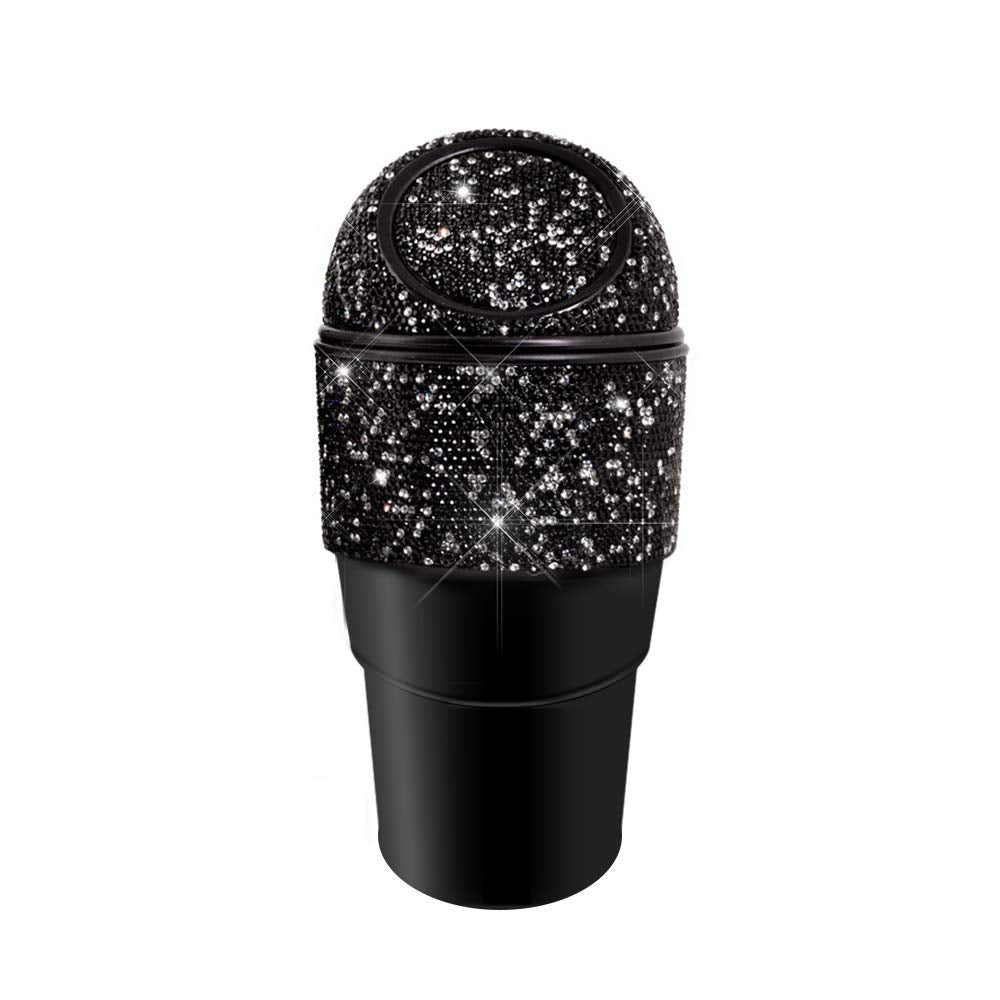 Bling Rhinestone Auto Garbage Can Car Trash Can with Lid Mini Garbage Bin for Automotive Car, Home, Office, Kitchen, Bedroom (C)