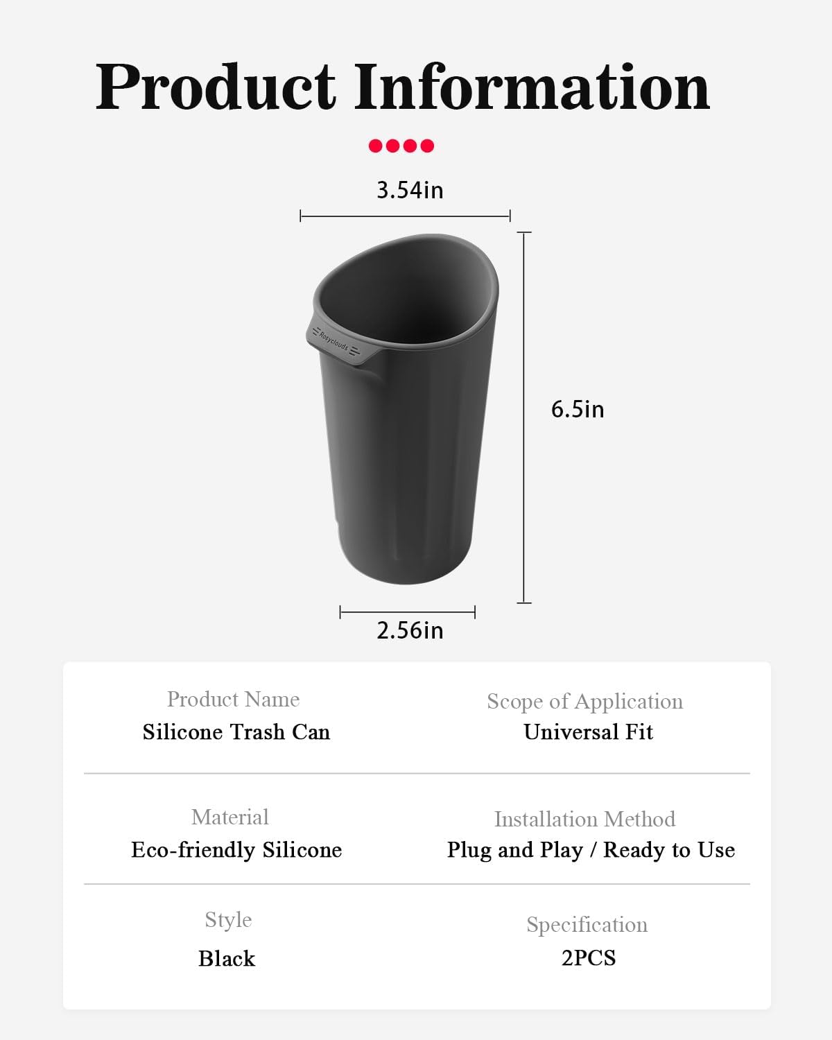 XmuxHai Car Trash Can, Silicone, Accessories for Interior Mini Garbage Can, Cup Holder Bin for Front and Rear Console, Door Pocket, Home Office Use, 2 Pack (Black)