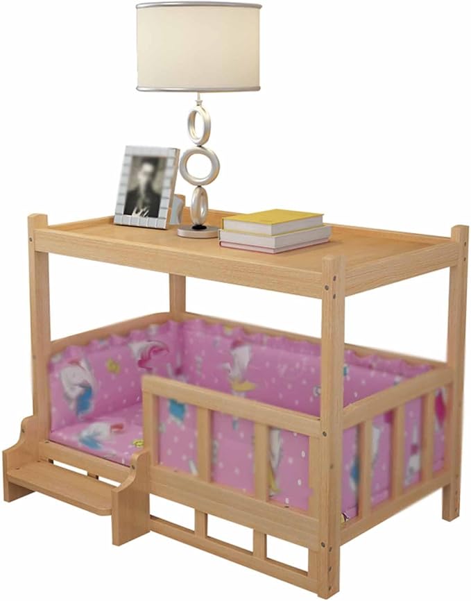 XPLKQXE Dog Bed Wood Platform, Elevated Pet Cushion Bed, Animal Couch with Mattress, Dog Beds & Furniture Rest Cot, Portable Fence Bed Pet Up to 45kg/100lbs(Color:Pink,Size:90x55x70cm)