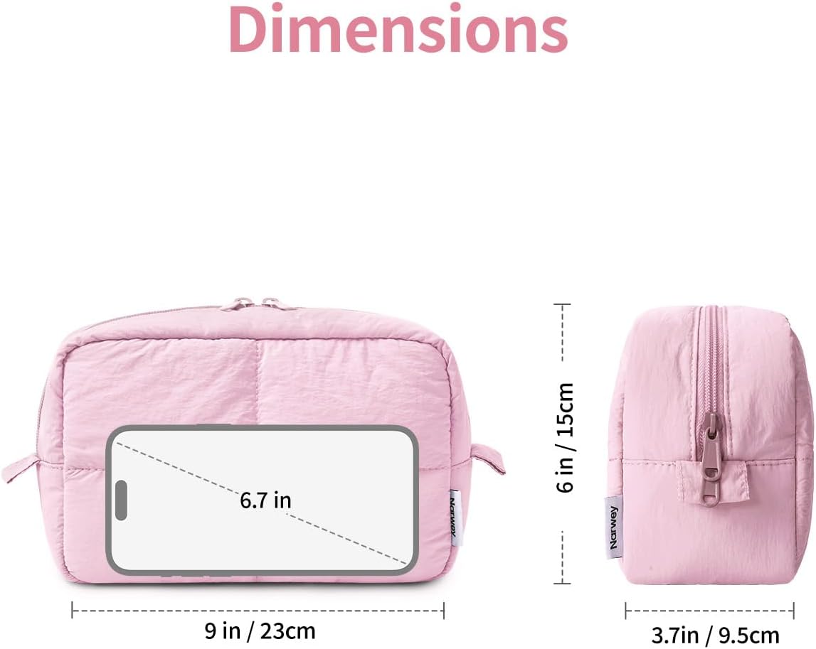 Narwey Puffy Makeup Bag Travel Toiletry Bag, Cute Cosmetic Bag for Women