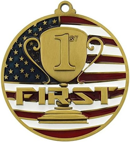 Decade Awards Custom Engraved Patriotic Place Medal - Stars and Stripes Ribbon | 2.75 Inch Wide