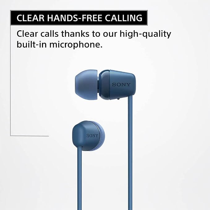 Sony WI-C100 Wireless in-Ear Bluetooth Headphones with Built-in Mic, White | Up to 25 Hrs of Battery, Clear Hands-Free Calling, Easy Button Operation, Flexible Neckband, IPX4 Water Resistant