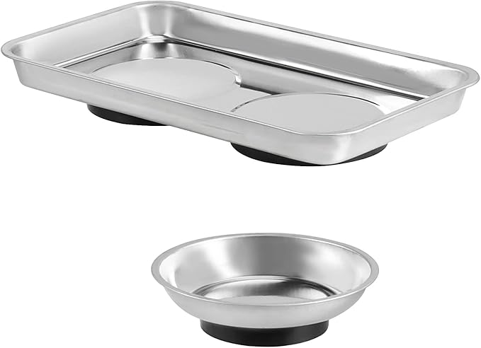 JOIKIT 8 Pieces Magnetic Parts Tray Set, Stainless Steel Magnetic Tool Tray Holder, 4.2 Inches Round Bolt Trays and 9.5 x 5.5 Inches Square Mechanic Trays for Screws, Bolts, Nuts