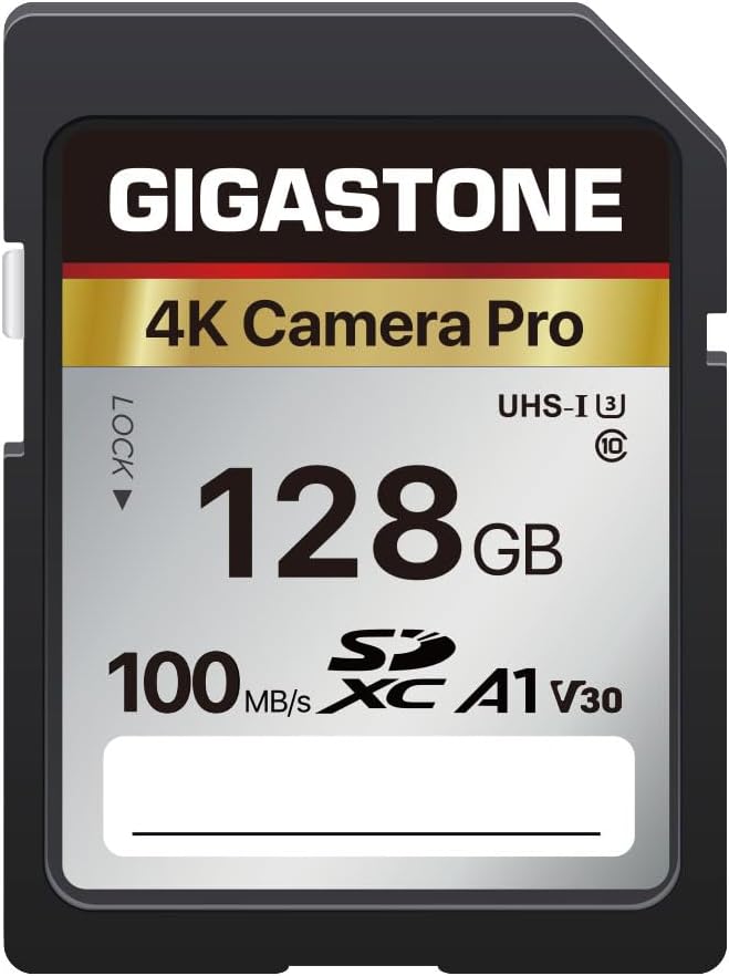 【5-Years Data Recovery】 GIGASTONE 128GB SD Card, 4K Camera Pro, UHS-I A1 V30 U3