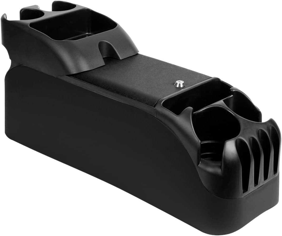 Moblorg Center Console for Minivans, SUVs, Middle Van Console, Extra Cup Holders, Large Storage, 27"L x 11.5"W x 8.5"H,Made in USA (Black)