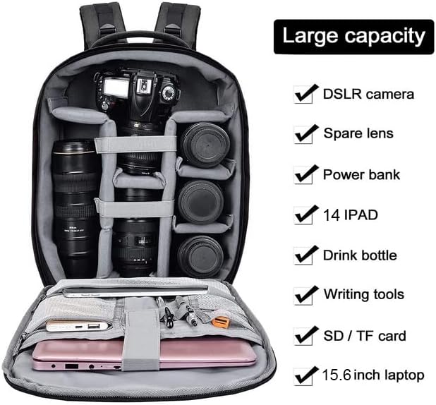 Cwatcun Camera Backpack with Rain Cover, Tripod Holder, USB Port, 15.6" Laptop
