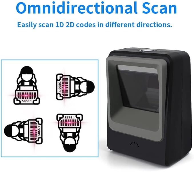 Handsfree 2D 1D Barcode Scanner, Alacrity QR Omnidirectional Desktop Bar Code