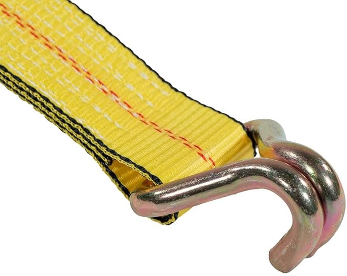 Mytee Products 2 Pack 2"x27' Yellow Ratchet Strap with J Hooks- 10,000 Lbs Breaking Strength -Heavy Duty Tie Down Large Bar Handle and Cargo Straps with Wire Hooks for Flatbed, Truck, Trailers Pickup