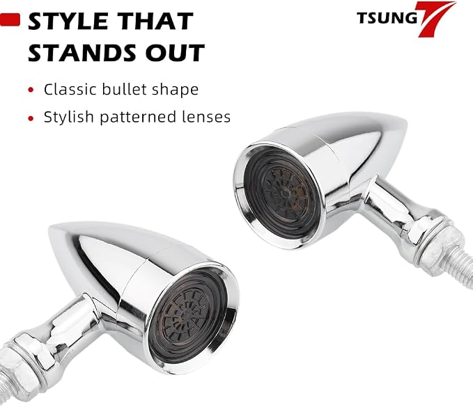TSUNG Universal Motorcycle LED Turn Signals Small Bullet Front Rear Blinkers
