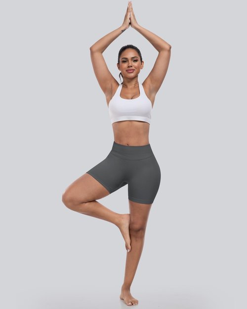 CHRLEISURE Workout Gym Biker Shorts, High Waisted Butt Lifting Scrunch Butt Sports Seamless Shorts Sets 4 Piece (2BlackGrayLGray,M)
