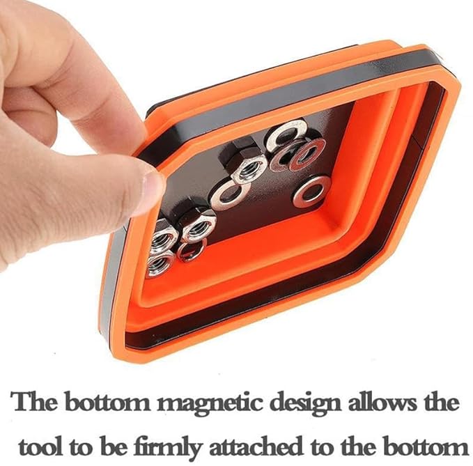8 Pcs Magnetic Tool Tray Collapsible Magnetic Parts Tray Set 4.5 inch Square Silicone Bowls with Magnetic Base for Bolts Nuts Washers Pins Screw Parts (Red, Orange, Blue, Green)
