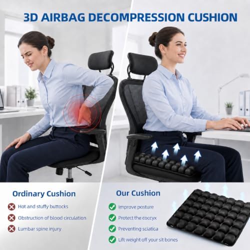 Inflatable Seat Cushion with Press-to-Inflate Design, Airplane Seat Cushion for Long Flights, Travel Cushion for Sciatica Pain Relief, Portable Cushion for Car, Office &amp; Airplane