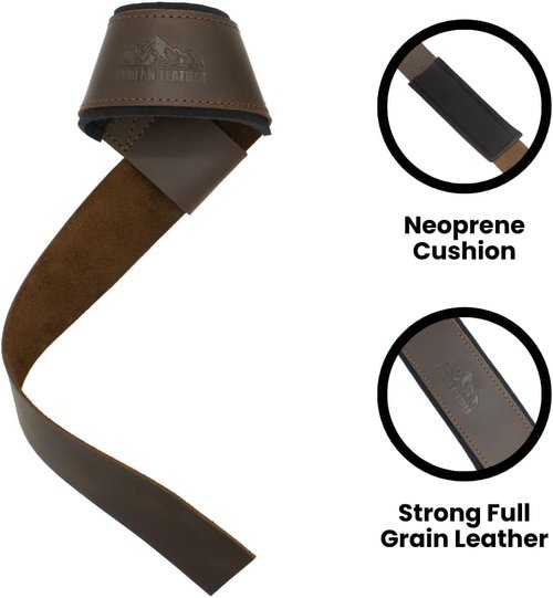 Andean Leather - Padded Neoprene Weightlifting Straps for Strength Training & Deadlifts - Durable Full Grain Leather