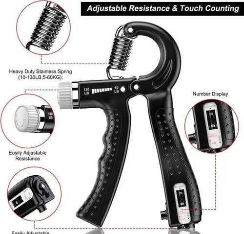 Grip Strength Trainer - Adjustable Hand Grip Exerciser with 11-132 Lbs Resistance | Forearm Strengthener in Black