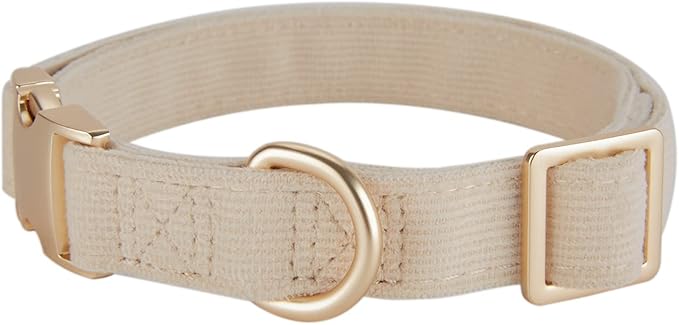 Soft Cotton Dog Collar with Metal Buckle Adjustable Heavy Duty Comfy Corduroy Collars for Small Medium Large Dogs,White,Small