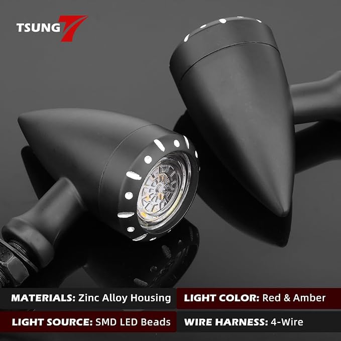 TSUNG 2PCS Motorcycle Rear Turn Signals LED Bullet SMD Blinkers Brake Tail