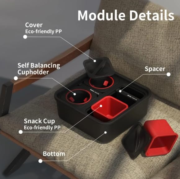 2 Pack Couch KIT SELF Balancing Console Outdoor Indoor Cup Holder Original Tray - Drinks & Snacks Sofa Caddy, Table with Storage and Organizer - for Living Rooms, RV, and Cars, Black, for Gift