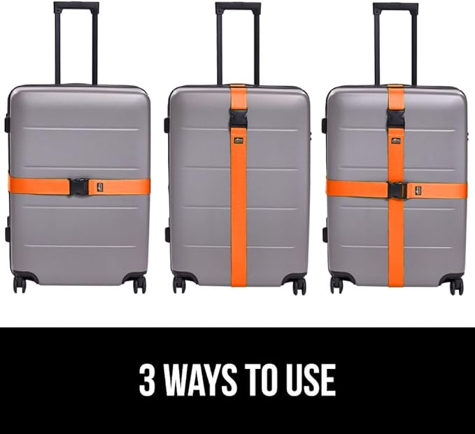 GORILLA GRIP Heavy Duty 4 Pack Adjustable Luggage Straps for Suitcases, Easy to Identify Travel Belt Connector Holds Suitcase Together, Extends Life of Bag, Strap Connects Two Bags, Accessories Orange