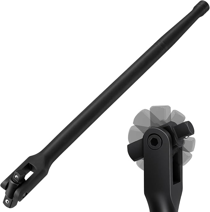 16-Inch Dual Drive Breaker Bar, 3/8" and 1/2" Drive, 360° Rotatable Head with Spring-Loaded Detent Ball