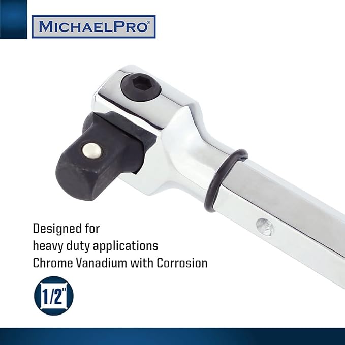 MichaelPro MP007002 1/2" Dr. Extendable Breaker Bar (15" - 24" Length) / Flex Handle, Rotating Flex Head (15" - 24" Extendable)