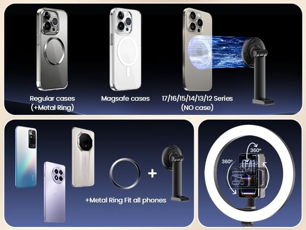 Ring Light with Stand with Magnetic Phone Holder, Overhead Phone Mount