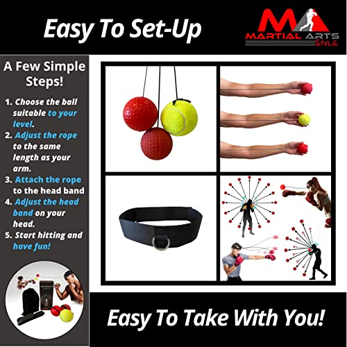 Boxing Ball Headband Tennis, Punching Ball Headband, MMA Training Equipment, Boxing Equipment, Home Workout Equipment for Men, Kids Boxing Set, Boxing Reflex Ball (3 Difficulty Level, 3 Balls)
