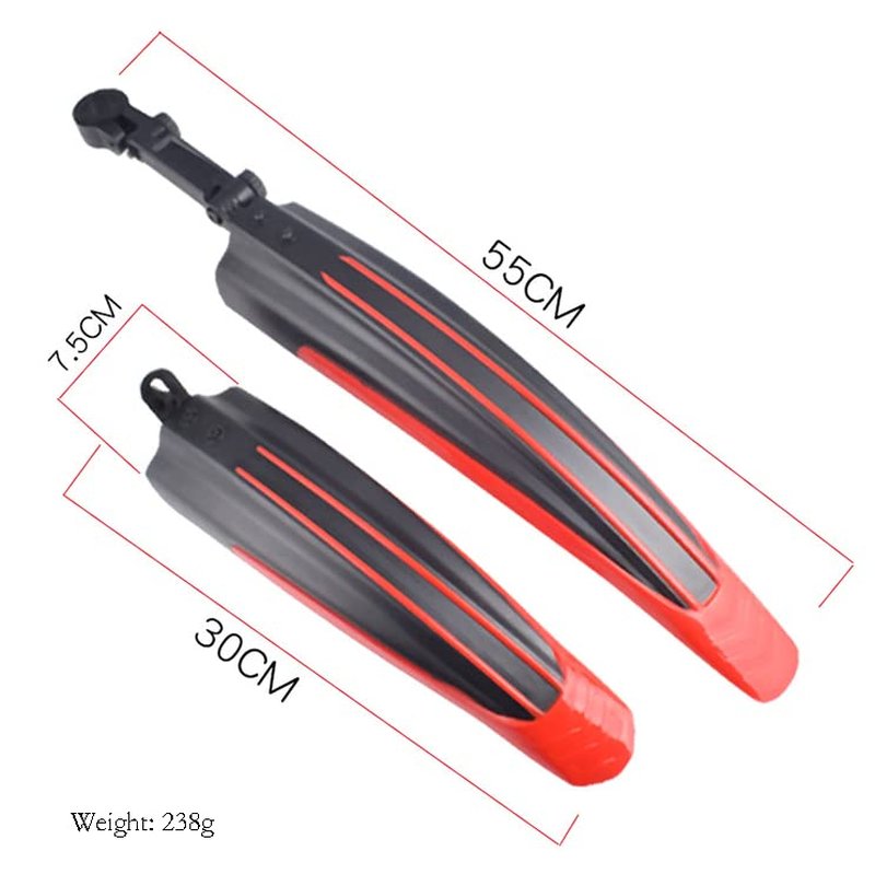 WIROJ Adjustable Road Mountain Bike Bicycle Cycling Tire Front and Rear Mud Guards Mudguard Fenders Set (Black)
